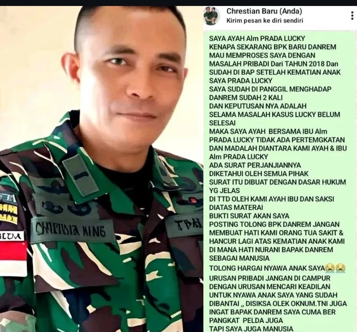 Ayah Prada Lucky Minta Keadilan, TNI Kembali Usut Kasus Pribadi dari 2018 di Tengah Duka Keluarga